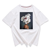 Load image into Gallery viewer, 95% cotton bloom flower feather women t -shirt 2019 summer short sleeve round neck harajuku printing tee Casual fashion Female
