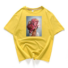 Load image into Gallery viewer, 95% cotton bloom flower feather women t -shirt 2019 summer short sleeve round neck harajuku printing tee Casual fashion Female
